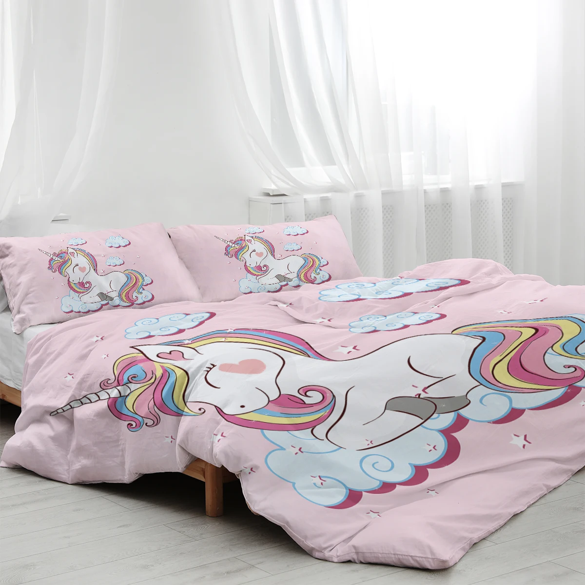 Smiley Unicorn Bedding Sets With Duvet Cover 3 Pieces Bedspreads With 2 Pillow Shams