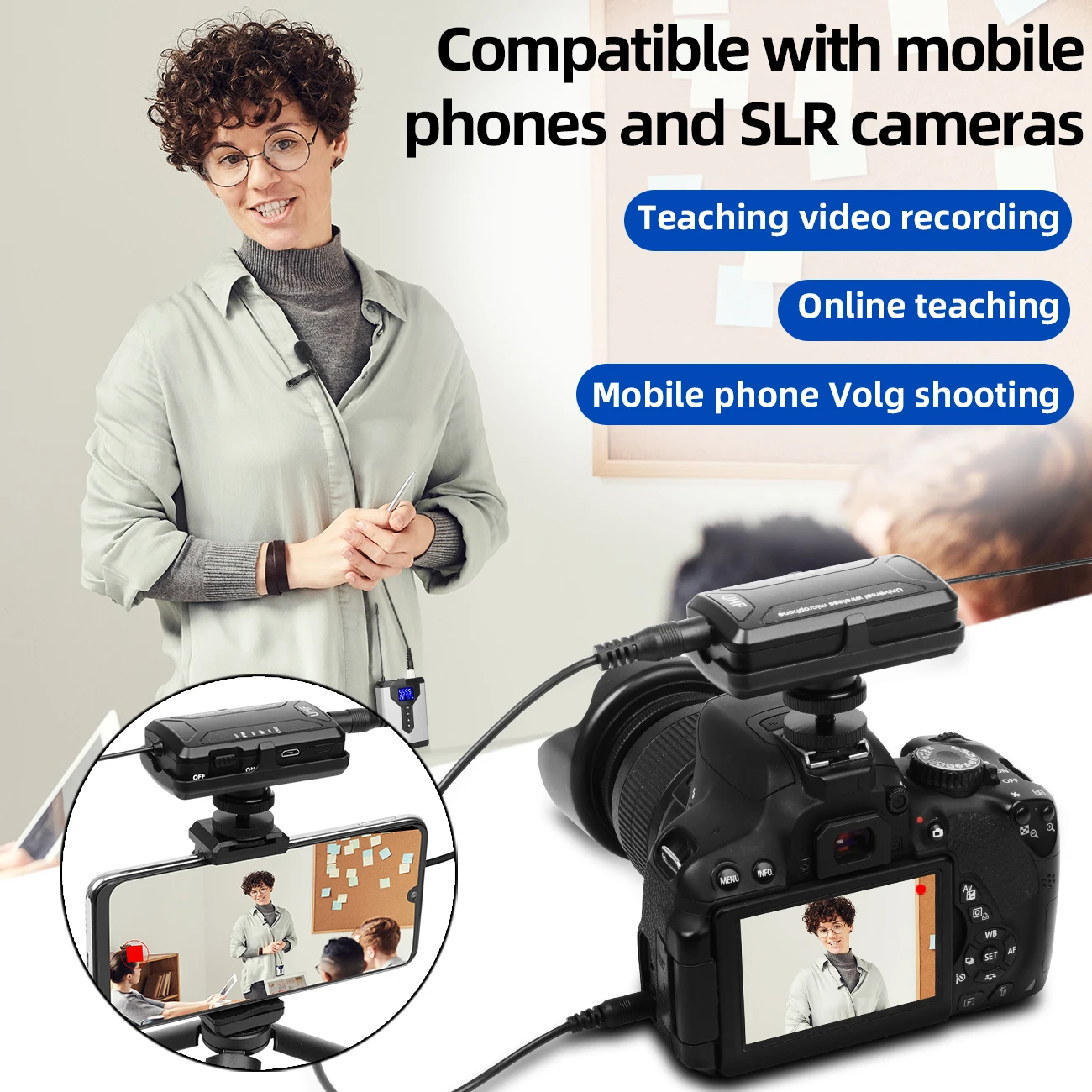 Depusheng-wireless Lavalier Lapel Microfone System q6 q7 Uhf Mini Head Wear Mic Transmissor Bodypack para Professor Repórter - Image 6