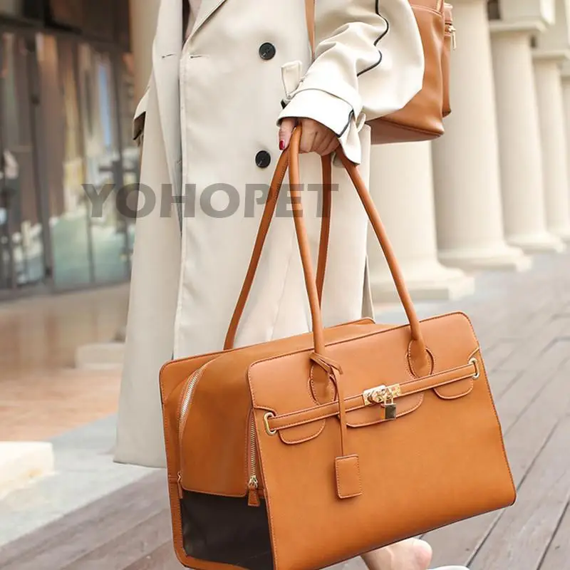 Fashion Dog Carrier PU Leather Dog Handbag Dog Purse Cat Tote Bag Pet Cat  Dog Hiking Bag, Brown, Large 42*29*18cm - AliExpress
