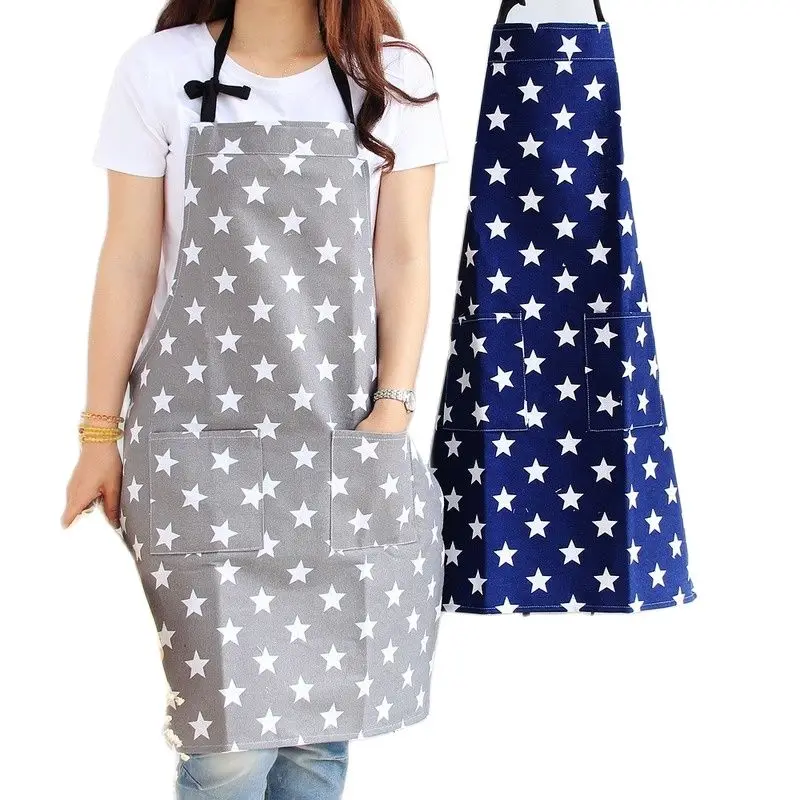 Women's Apron with Two Pockets Fashion Star Pattern Cotton & Canvas Aprons for Women Chef Kitchen Cooking Grill and Baking, L