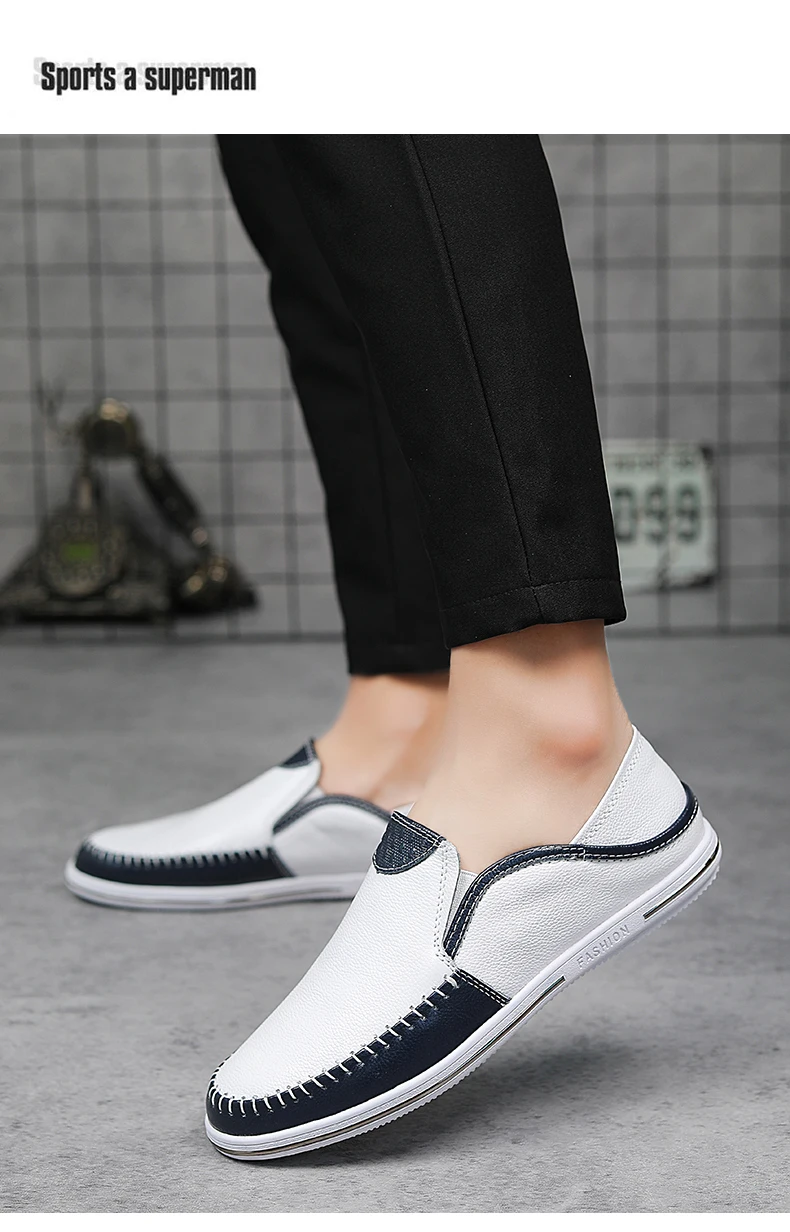 Lässige Leder-Männer-weiße Schuhe, Herren-Loafer, atmungsaktive Schuhe, trendige Herrenschuhe – Detail 14