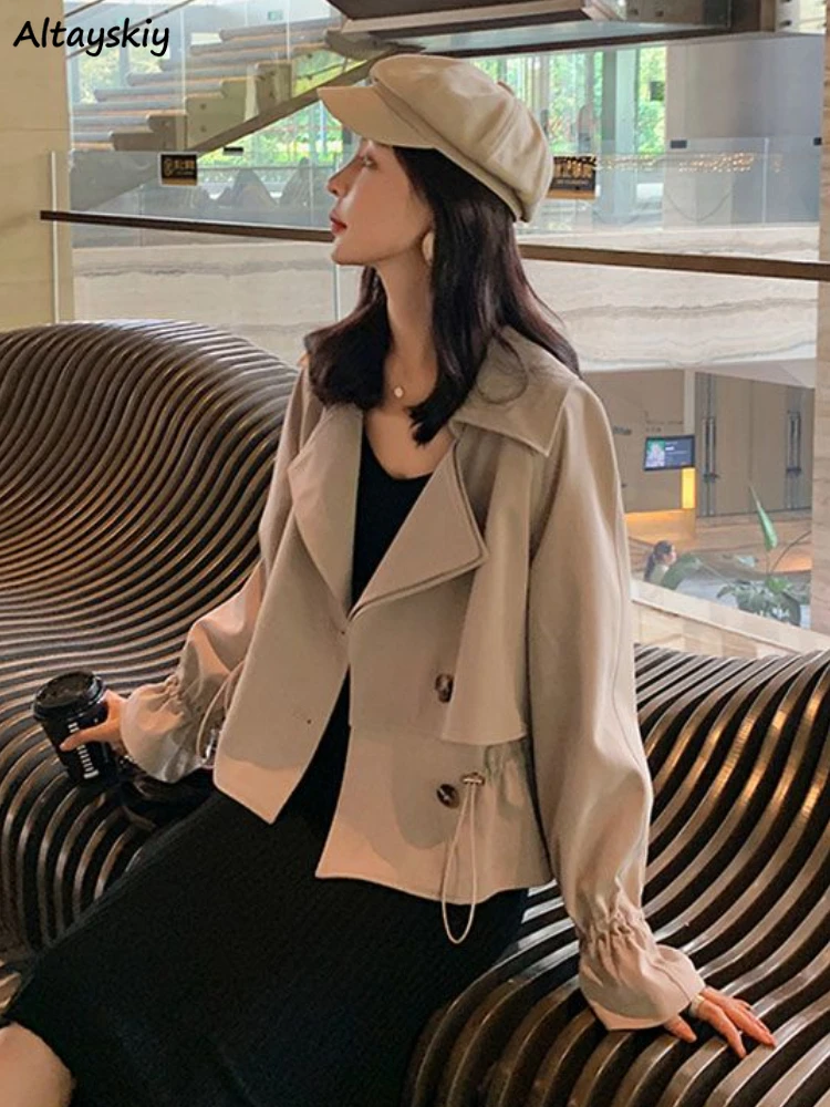 

Jackets Women Simple Loose Comfortable Autumn Pleated All-match Retro Design Turn-down Collar Leisure Elegant Office Lady New