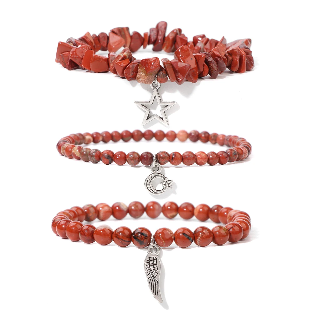 3 Teile/satz Chip Stein Perlen Armband Sterne Mond Flügel Charme Armreif Mode Handgemachte Freundschaft Partei Schmuck Geschenk Für Frauen Männer – Detail 6