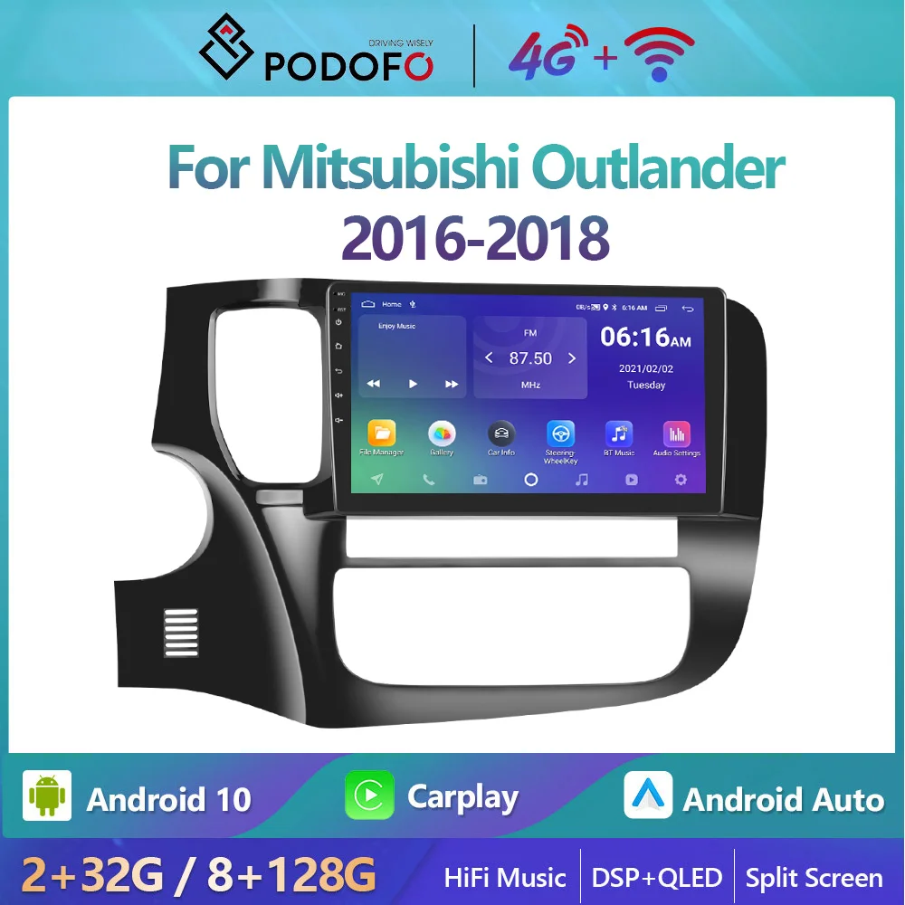 

Podofo 2Din Android 10 Car Radio Multimidia Video Player For Mitsubishi Outlander 2016-2018 GPS Navigation Carplay Auto Stereo
