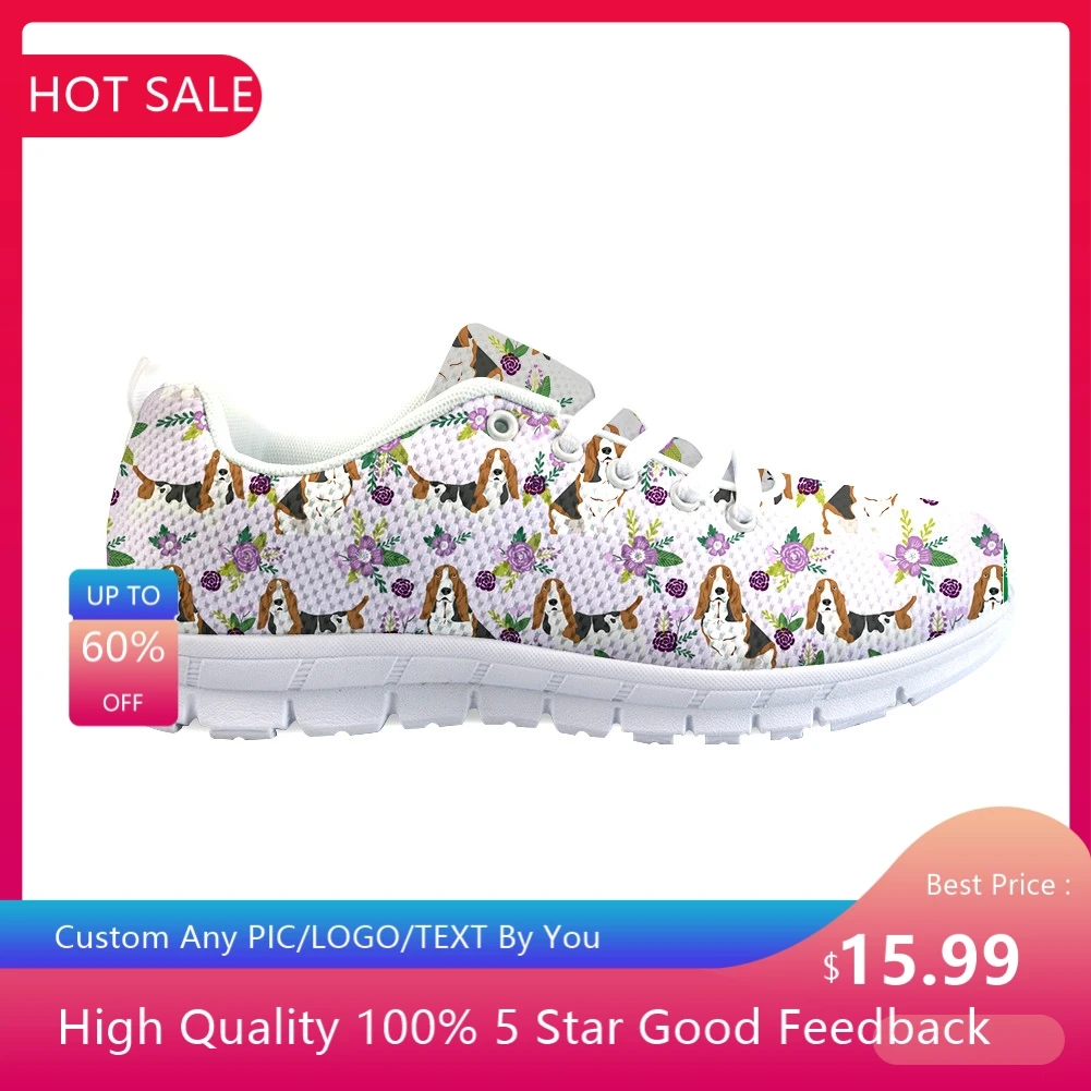 

Basset Hound Dogs Print Sneakers for Women Ladies Lace-Up Shoes Girls Spring Mesh Flats Zapatos Mujer 2021 New Arrival