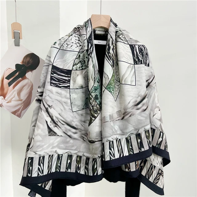 Silk Wool Scarf 135CM Hems Rolled Brand Scarf Designer Luxury