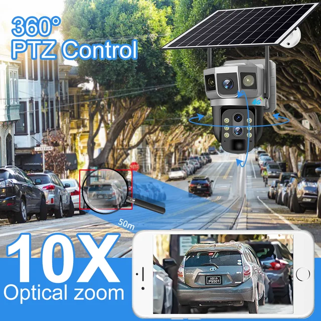 12MP 6K Solar 4G IP Camera CCTV Solar Camera HD10x Optical Zoom PTZ Auto Tracking Color Night Vision Wireless Security Protectio 5