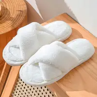 New Cross band Fur Slippers Open Toe Home Slippers Women Autumn Winter Warm Plush Slides Couple Bedroom Soft Sole Slippers