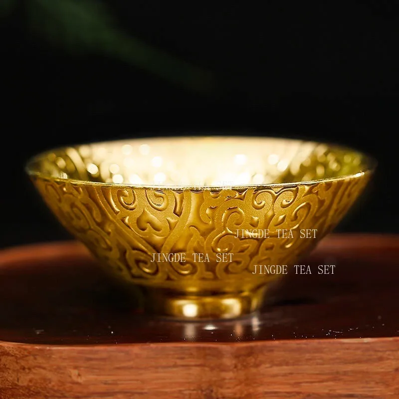 75ml Gilded Master's Cup Household Chinese Style Bamboo Hat Tea Cup Kungfu Tea Set Drinking Utensils Tea Ceremony Accessories