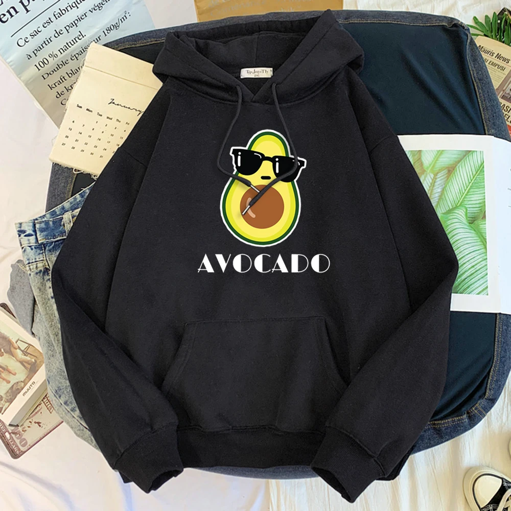 

Mens Hoodie Cool Avocado With Sunglasses Printed Sweatshirt Male Female Kawaii Oversize O-Neck Top Casual All-Match Warm Moletom