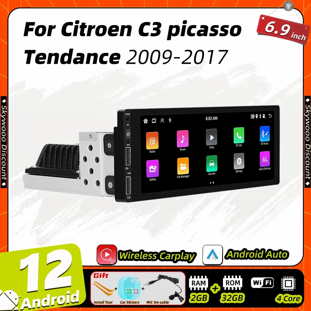 

1 Din Carplay Screen for Citroen C3 Picasso Tendance 2009-2017 1din Android Radio Stereo Car Multimedia Head Unit Autoradio GPS
