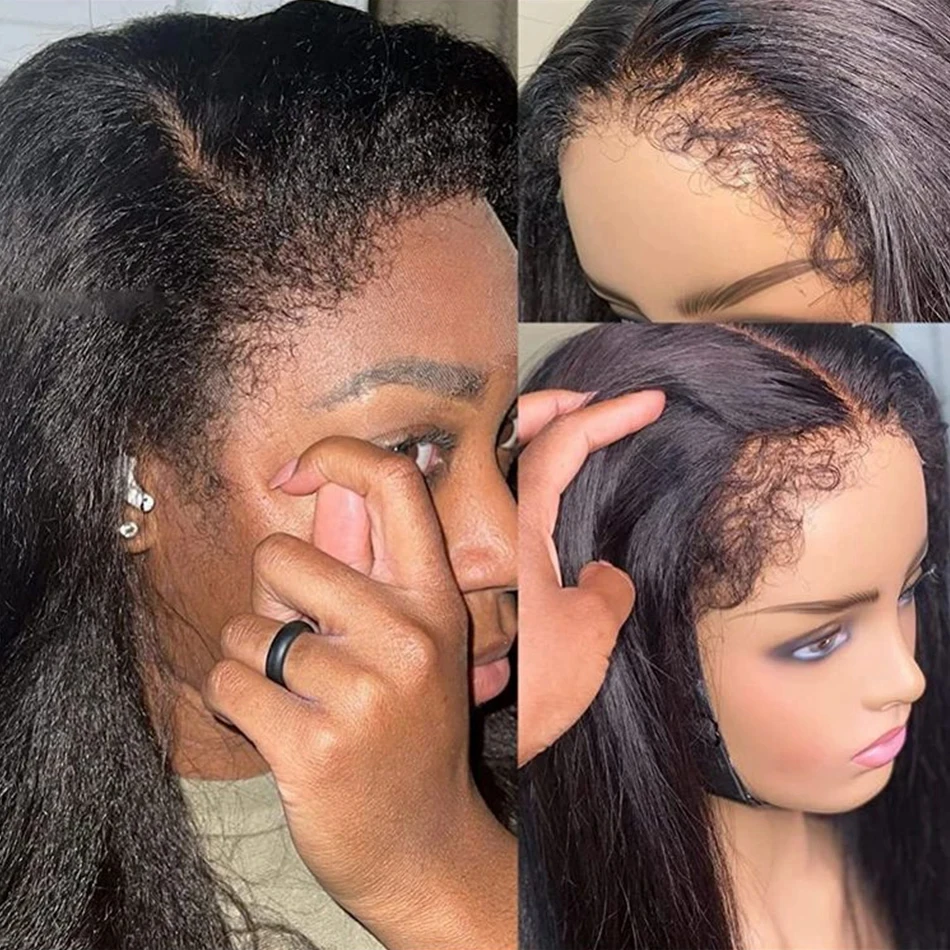 

Kinky Straight 4C Edges Natural Hairline Wig Yaki 13x4 HD Lace Front Human Hair Wigs Curly Baby Hair 4x4 Lace Closure Wigs