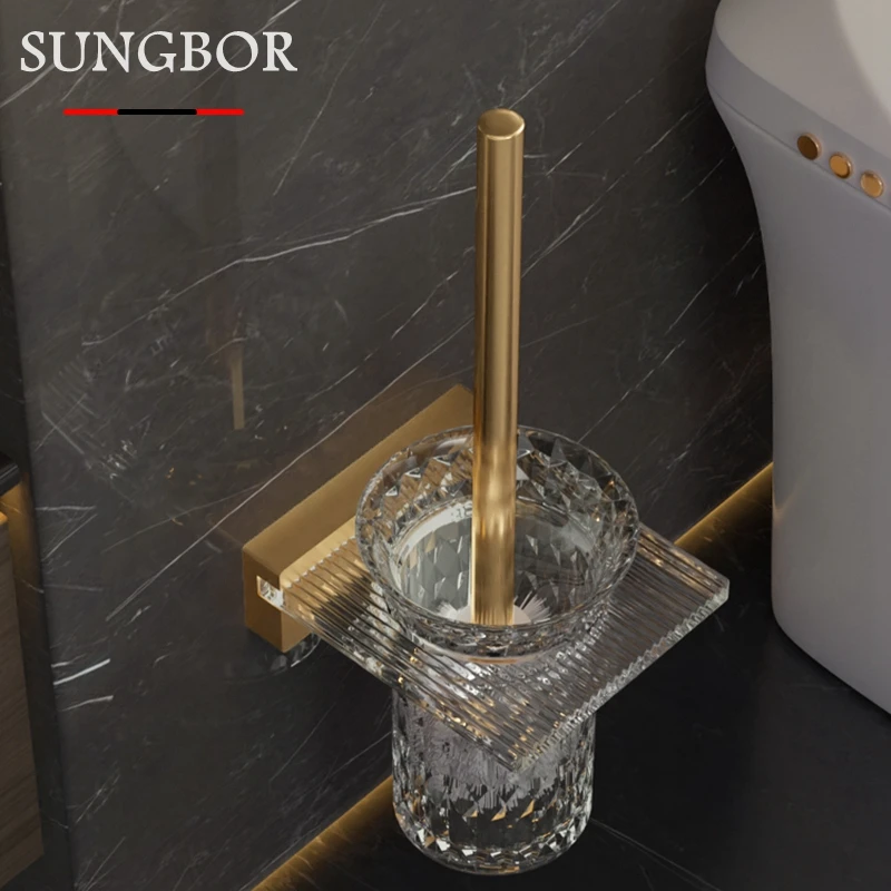 

Aluminum Toilet Brush Holder/Rack Set Wall Mounted Nail Punched With Bathroom Clean Tool Agent Shelf Luxury Black New Arrival