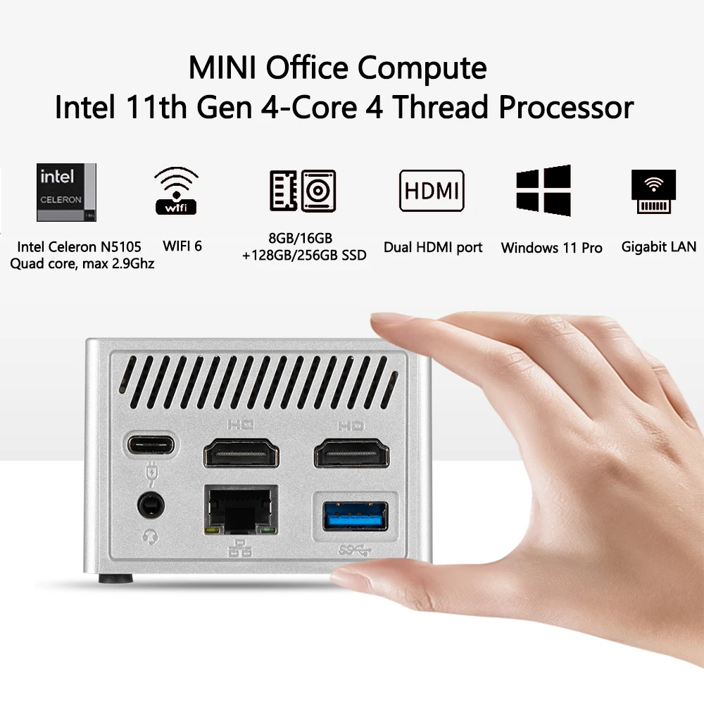 GK3V Mini Intel Celeron N5105 Windows 11 Pro Mini PC DDR4 8GB 256GB