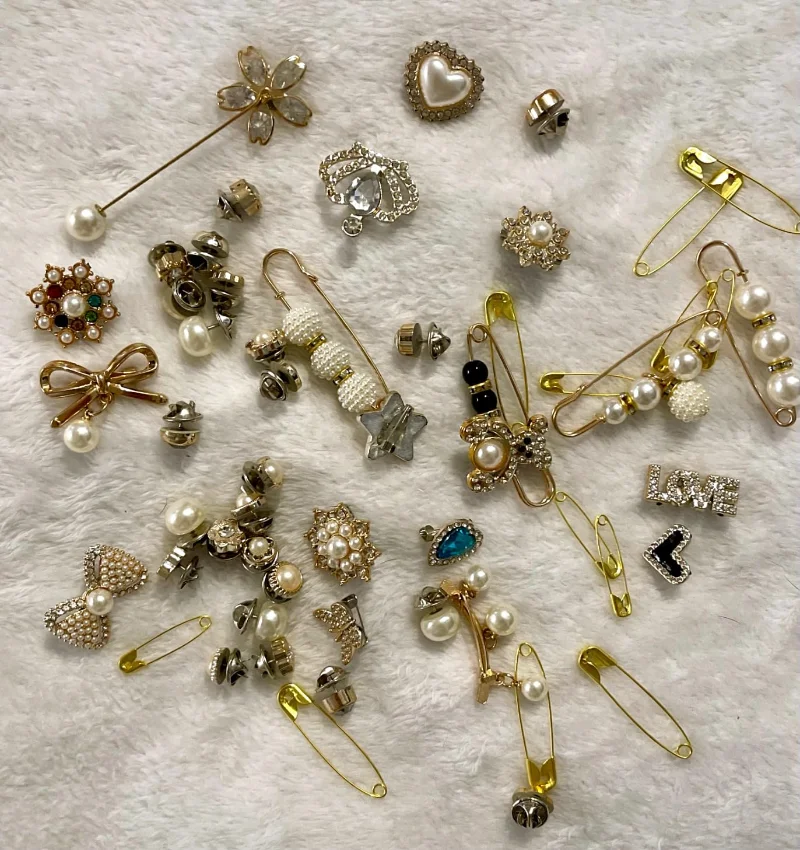 55 pezzi calzini spilla da balia spilla in oro brillante ciondolo gioielli spilla abbigliamento perla acqua spilla con diamanti calzini per scarpe set di gioielli  15