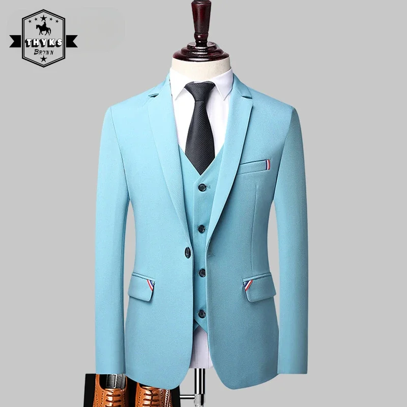 

Blazers Set Suits for Men (blazers + Vest Pants) Quality Fashion Business Casual Interview Male Solid Formal Wedding