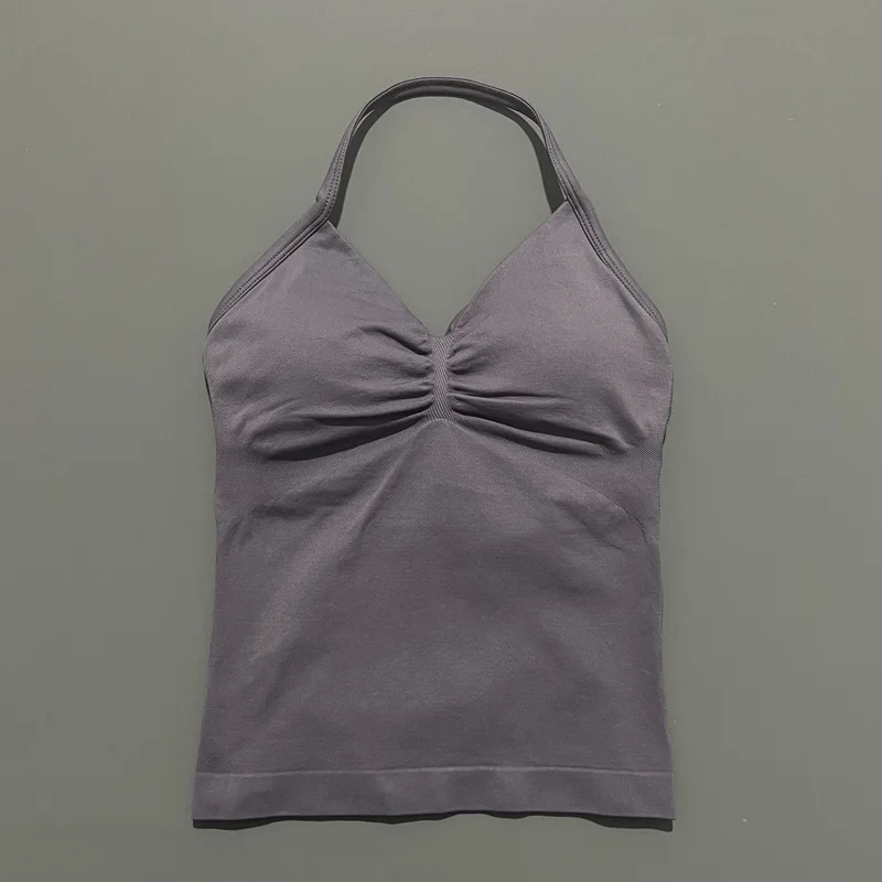 Women Yoga Vest - Longline Strappy Top | Breathable Fitness Tank Top Open Back Halter