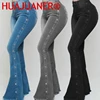 Women Jeans High Waist Strecth Denim Flare Pants Vintage Trousers Buttons Denims Streetwear Spring Autumn Female Floor Length