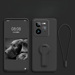 Liquid Silicone Lanyard Stand Holder - Shockproof Soft TPU Phone Cover with Bracket for Realme GT8 (Black)