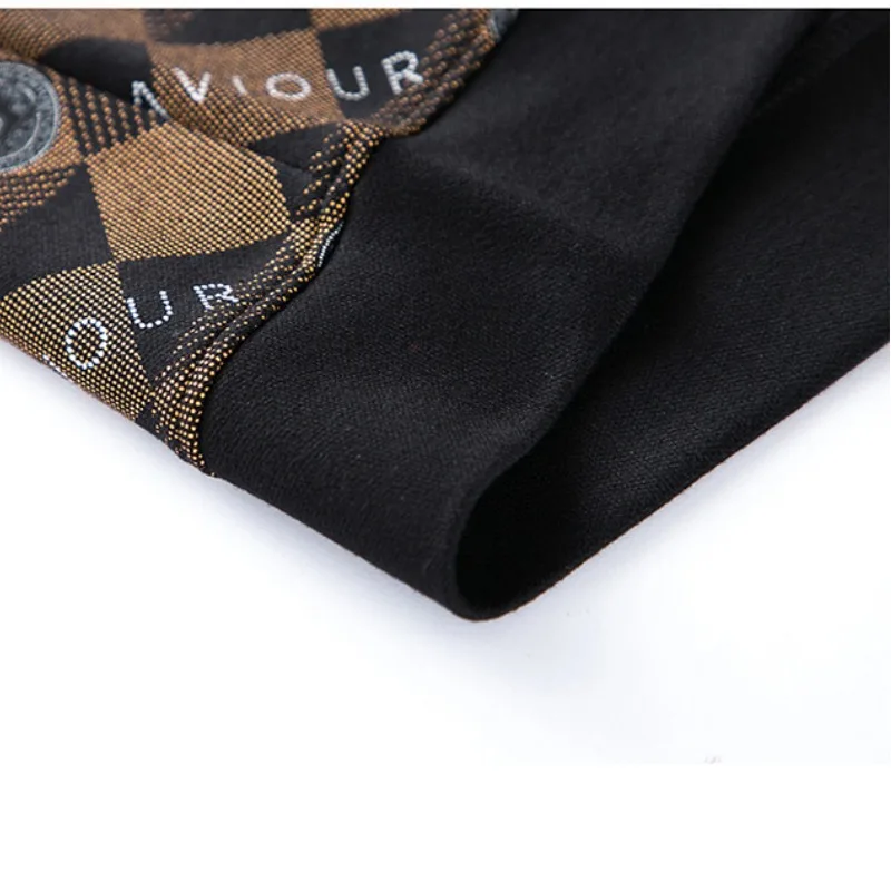 Spring and Autumn Men's Pullover Round Neck Plaid Contrast Letter Geometric Print Long Sleeve T-shirt Hoodies Office Lady Tops