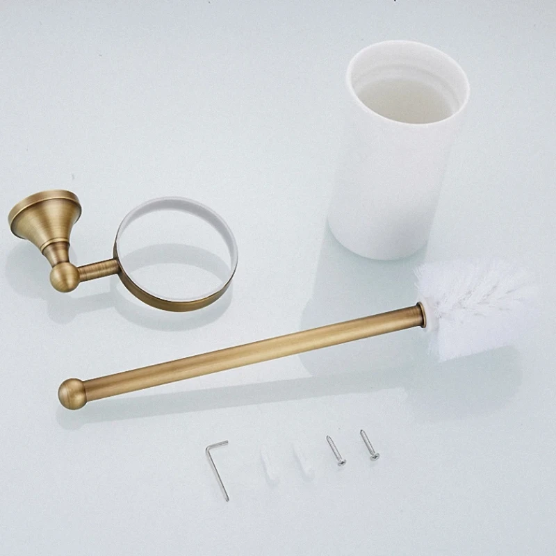 Hardware Retro Bathroom Pendant Toilet brush holder White Ceramic Cup Brass Handle Toilet Brush Rack Suitable for Bathroom Decoration