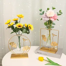 Flower Vase Metal Line Flower Vase For Plants Glass Flower Vases Tabletop Ornament Office Flower Pot Stand For Flower Home Decor