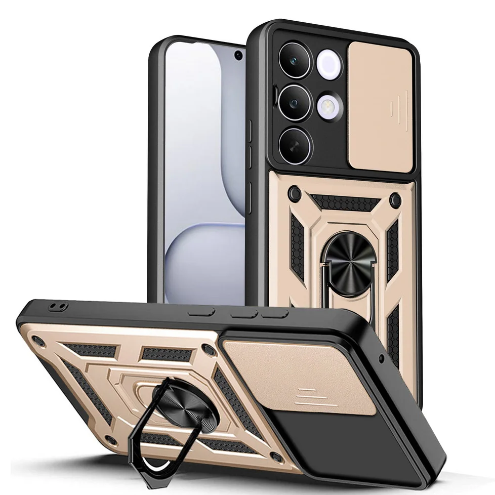 Magnetic Ring Stand Slide Lens Cover Shockproof Armor Phone Case
