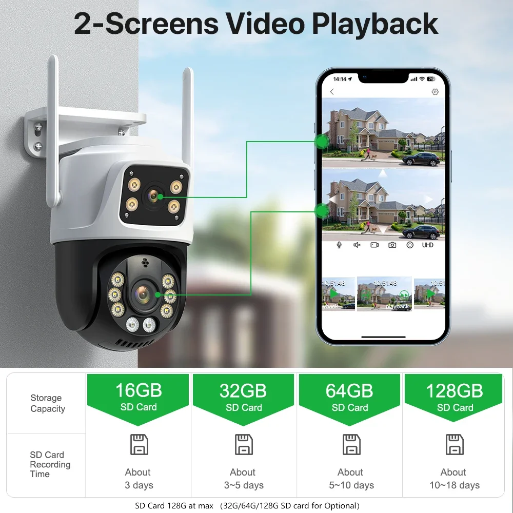 8MP 4K PTZ Camera IP Outdoor WiFi Camera HD 10MP Wireless