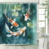 Japanese Style Shower Curtains Green Bamboo Koi Carp Tropical Cactus Mountain Water Landscape Fabric Bathroom Decor with Hooks 2