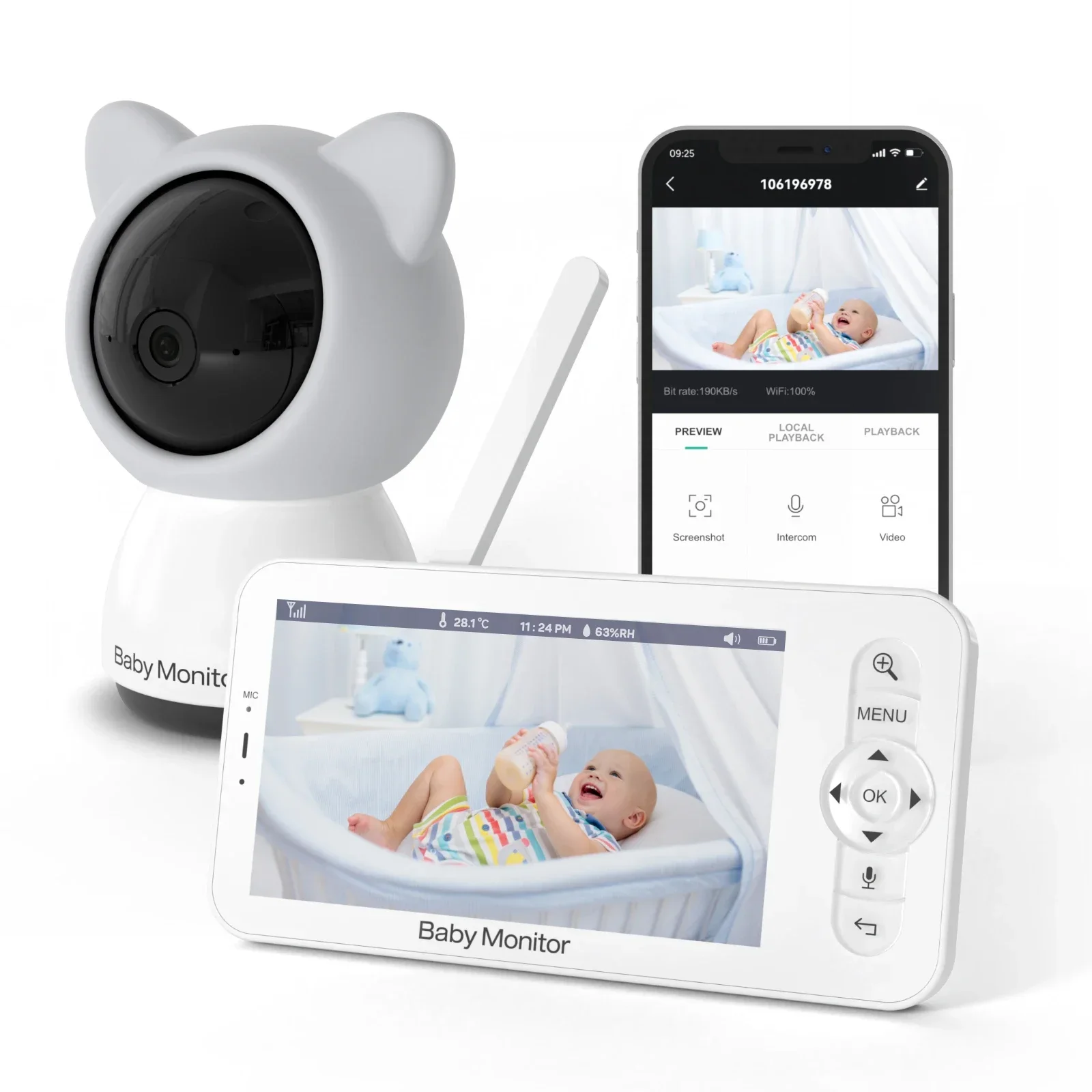 

5Inch IPS Screen Wireless Temperature&Humidity WIFI PTZ IP Baby Monitor Feeding Remind Monitoring Nanny Cam Babysitter Camera