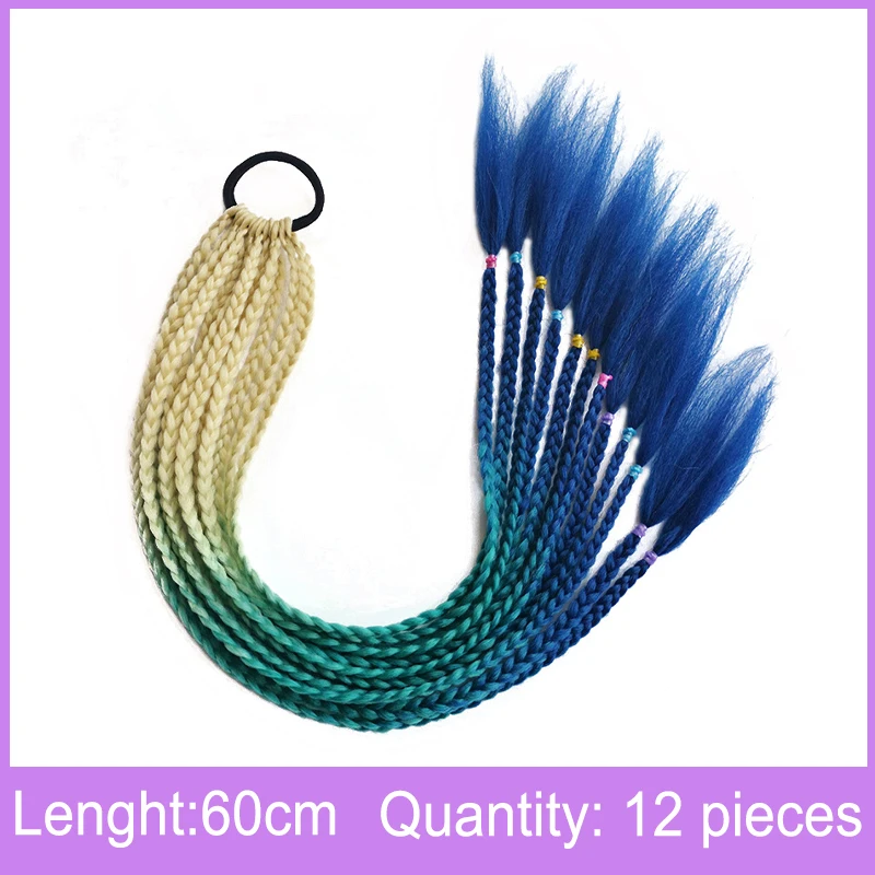 New Braids Wigs Long Hair For Women Color Pigtails Hip Hop Twist Gradient Color Ethnic Style Three-strand Dirty Braids Ponytail elastic headbands for women