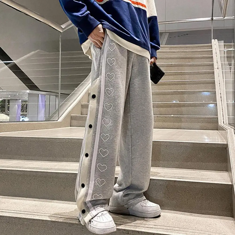 Men Basketball Pants Drawstring Mid Waist Heart Pattern