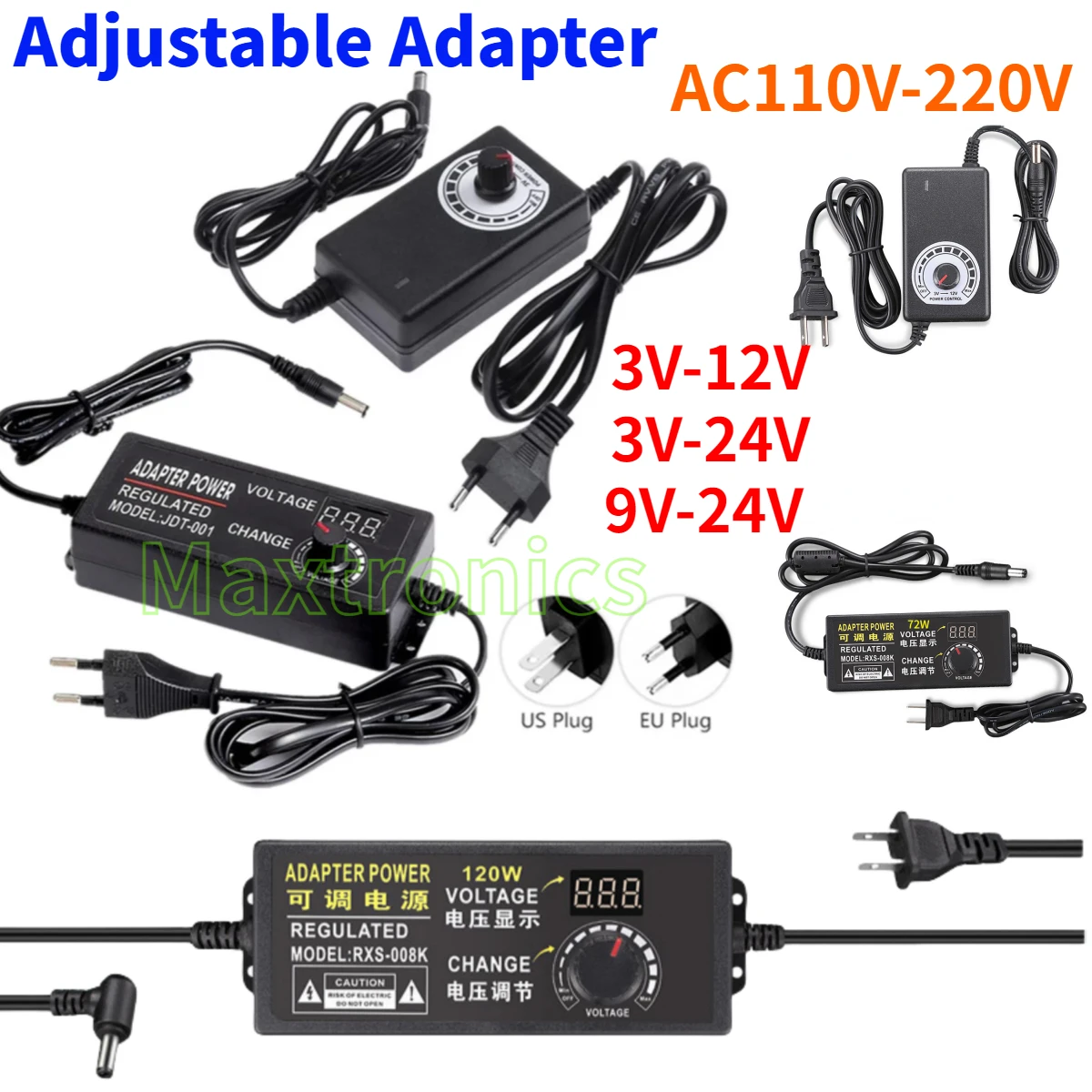 Adjustable Adapter Voltage Regulated Universal Power Supply AC110V-220V to DC 3-12V 3/9-24V for LED Strip Lighting Transformer