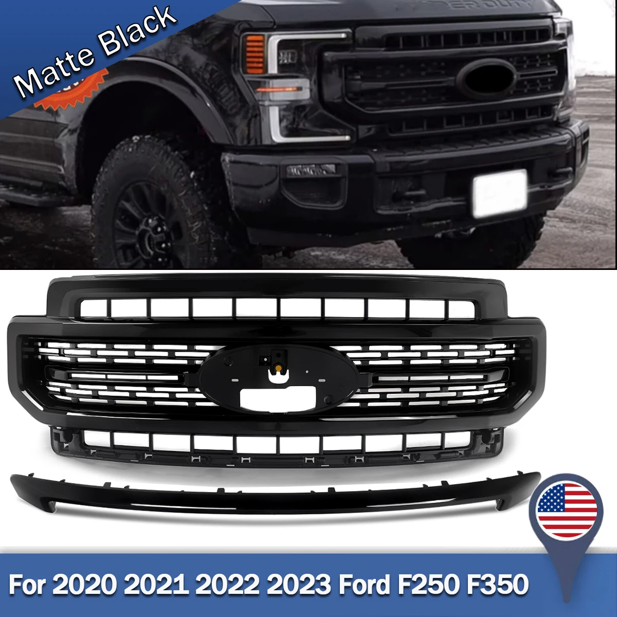 

Спортивная сверхпрочная решетка для переднего бампера для 2020 + Ford F250 F350, глянцевая, Черная