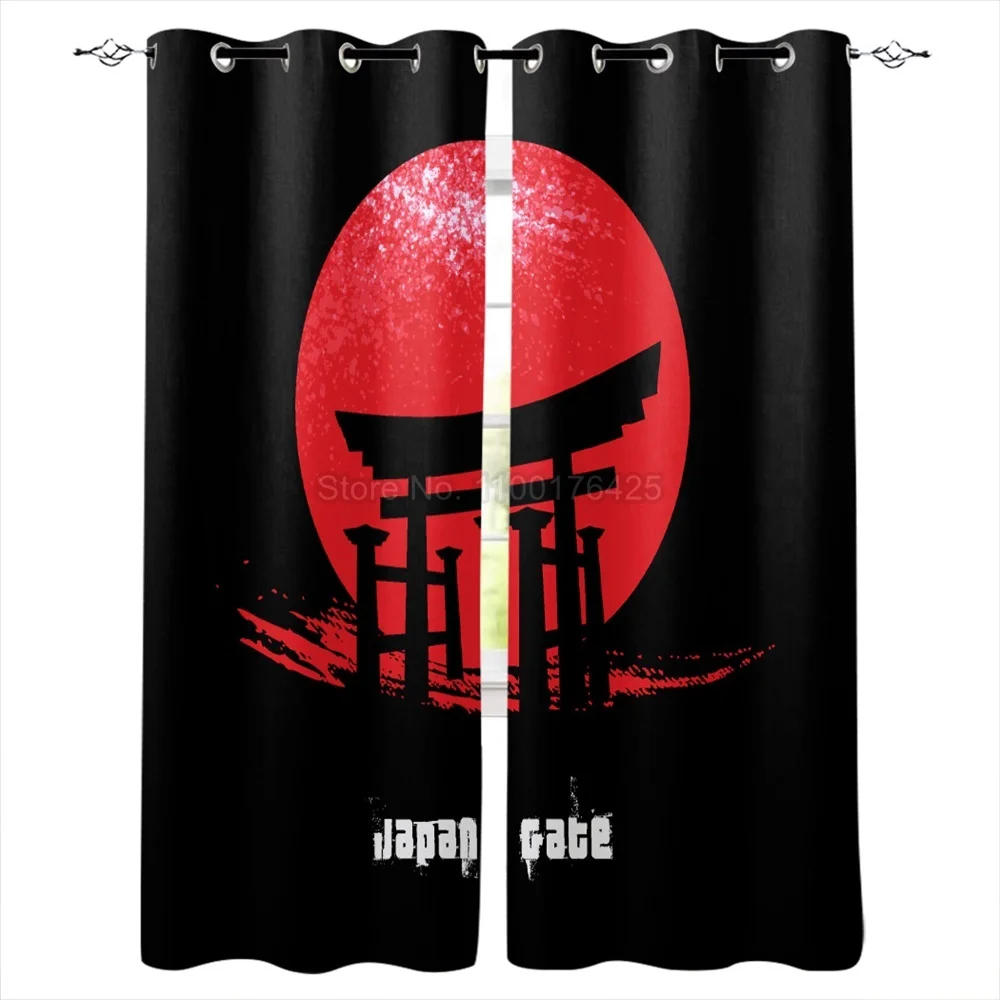 

Japanese Architecture Silhouette Modern Curtains for Living Room Bedroom Kitchen Window Treatment Drapes Home Hotel Decor