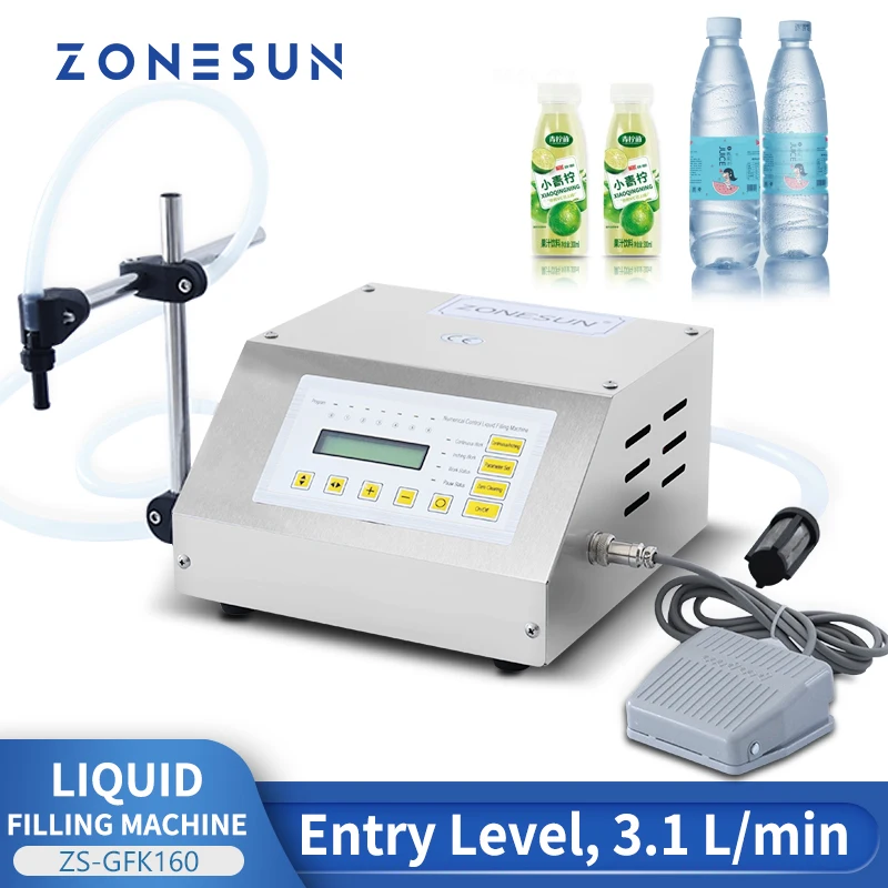 

ZONESUN Liquid Filling Machine Digital Control Alcohol Drink Beverage Perfume Juice Milk Small Bottle Filler GFK-160