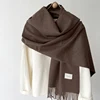 Luna&Dolphin Women Winter Solid Color Scarf Imitation Cashmere Soft Brown White Warm Knitted Woolen Ins Neck Pashmina Big Shawl 1
