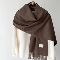 Luna&Dolphin Women Winter Solid Color Scarf Imitation Cashmere Soft Brown White Warm Knitted Woolen Ins Neck Pashmina Big Shawl 1