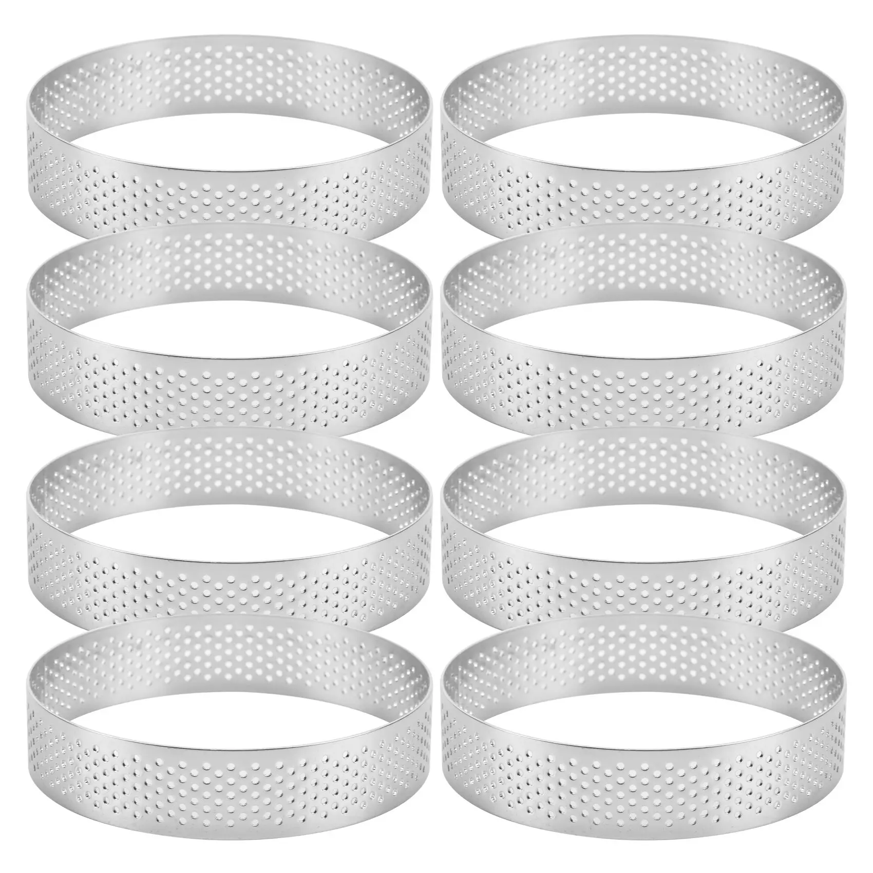 

8 Pack Stainless Steel Tart Rings, Heat-Resistant Perforated Cake Mousse Ring,Cake Ring Mold,Round Cake Baking Tools
