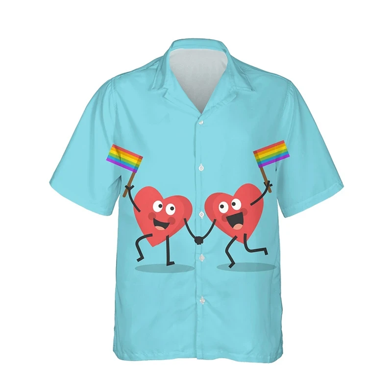 thumbnail image 1 of Camisetas con estampado 3D de la bandera del arcoíris LGBT para hombres y mujeres, camisetas de manga corta con solapa y personalidad a la moda, camisetas con botones para hombres, 1 of 5