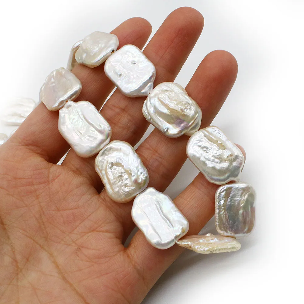 1 Strand 15x20mm Natural Freshwater Pearl Loose Beads Strand Rectangle Shaped DIY for Making Necklace Bracelets White Color