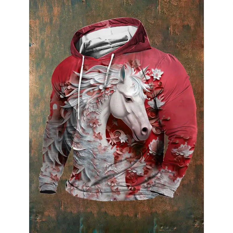 

Men's Retro Casual Horse Print Hoodie