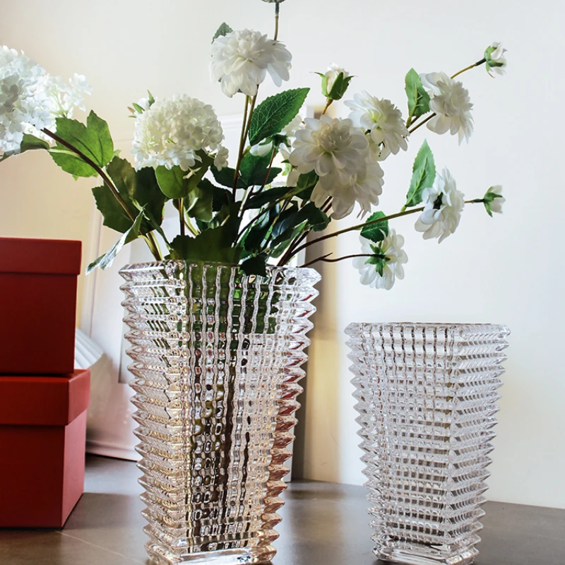 

European-Style Crystal Glass Vase High-Grade Living Room Dining Table Transparent Flower Arrangement Decoration Dried Flower