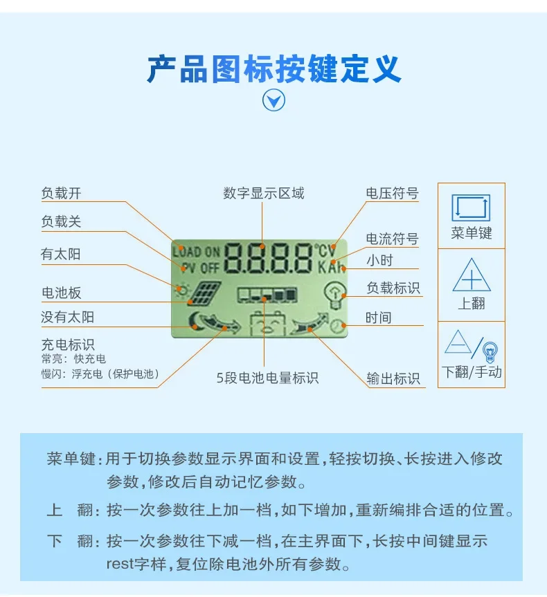 MPPT solar controller 12/24V battery charging and discharging photovoltaic off grid intelligent power generation controller 4