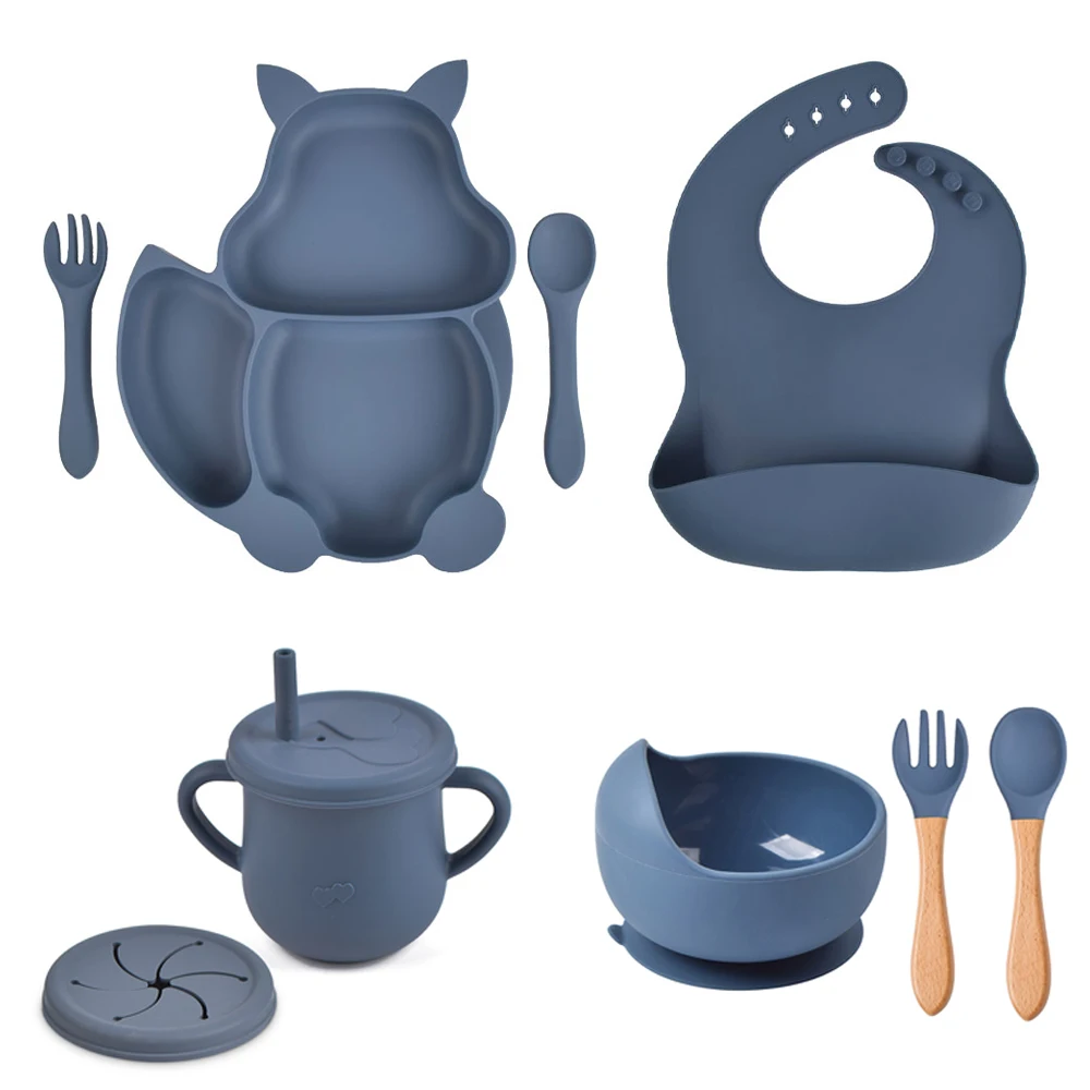 Baby Tableware Set 8Pcs/Set Silicone Non-slip Feeding Dinnerware