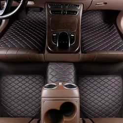 Luxury Waterproof PU Leather Car Floor Mats - 5 - Piece Set (Black - red)