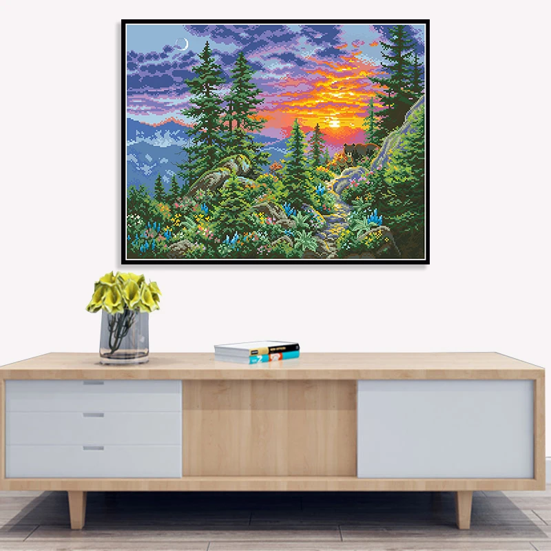 Sunset Landscape Counted Cross Stitch Patterns Kits Unprinted Canvas 11 14CT Needlework Sets DIY Embroidery Paintings Home Decor