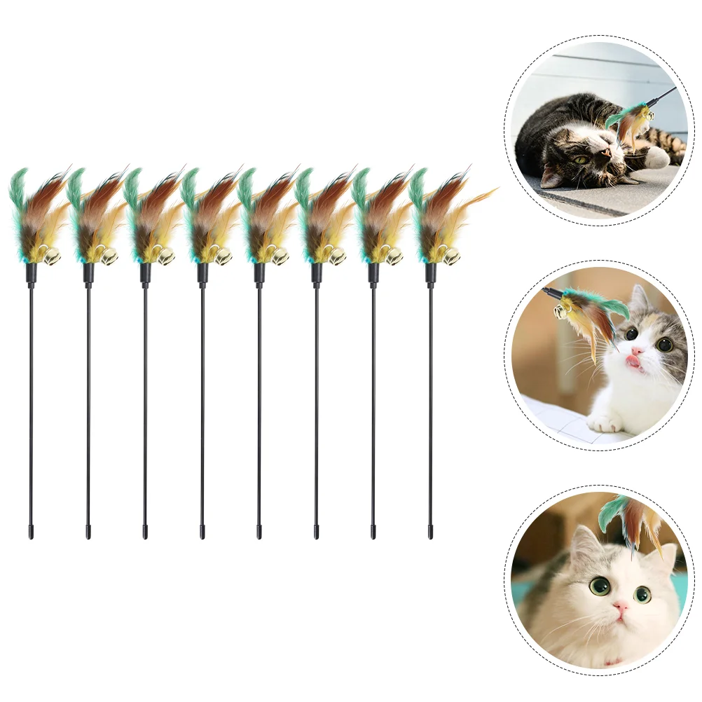 

8 Pcs Cat Teaser Toys Stick Wand Plastic Interactive for Cats Kitten Indoor