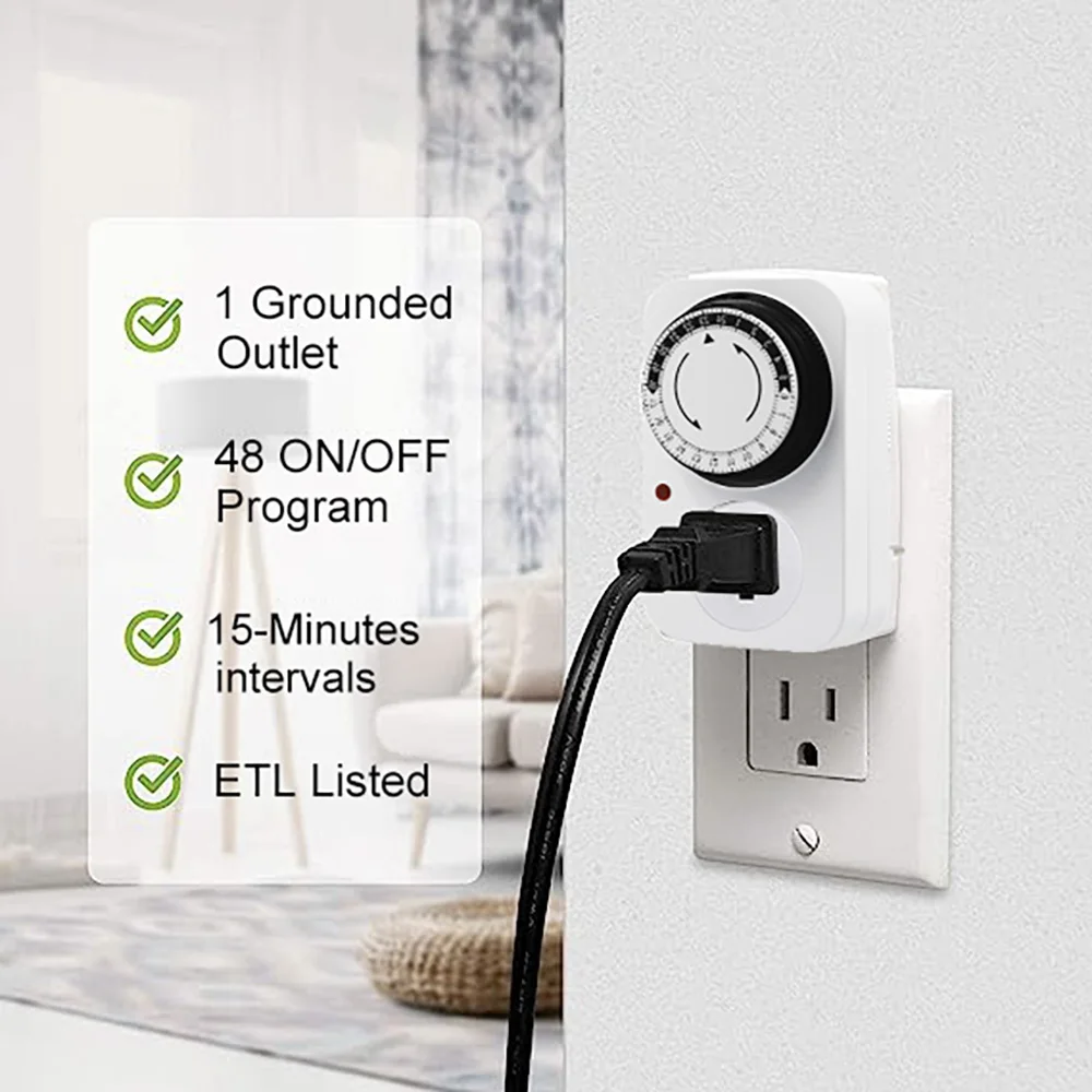 Mechanical Plug Timer Switch 48 ON/OFF Min15 Outlet Timer Grounded for Aquarium Grow Light Hydroponics Lighting Home Appliance 2