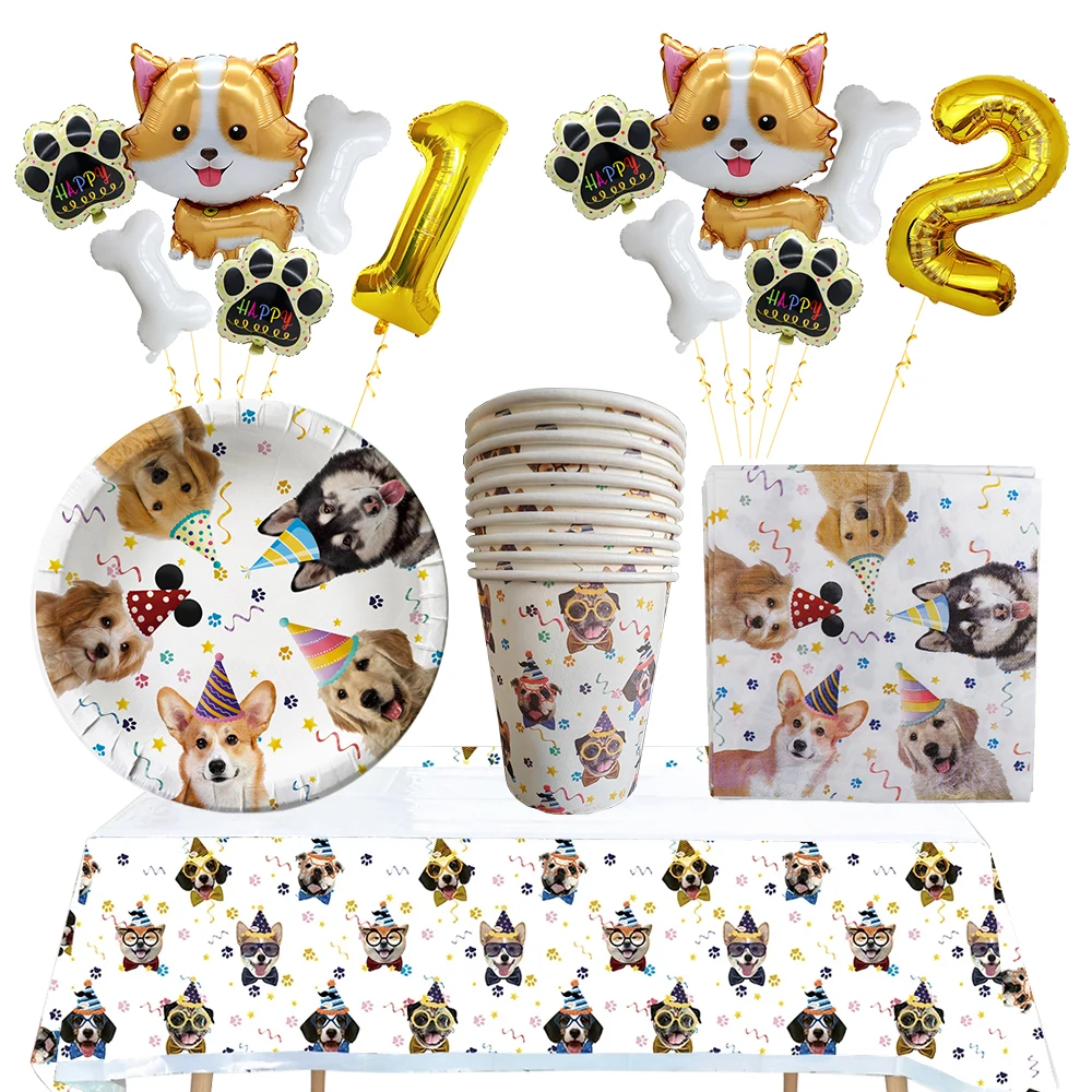 Pet Dog Party Plates Cup napkin Disposable Tableware Set puppy Dog Themed Birthday Party Decoration Banner supplies bone Balloon Pet Dog Party Plates Cup napkin Disposable Tableware Set puppy Dog Themed Birthday Party Decoration Banner supplies bone Balloon